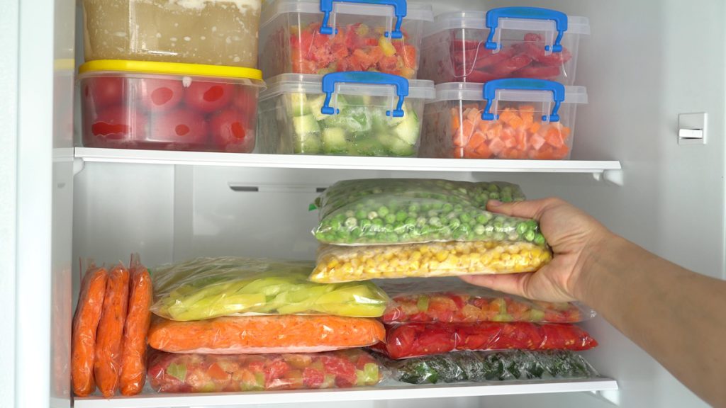 Freezer storage with tomatoes and other vegetables